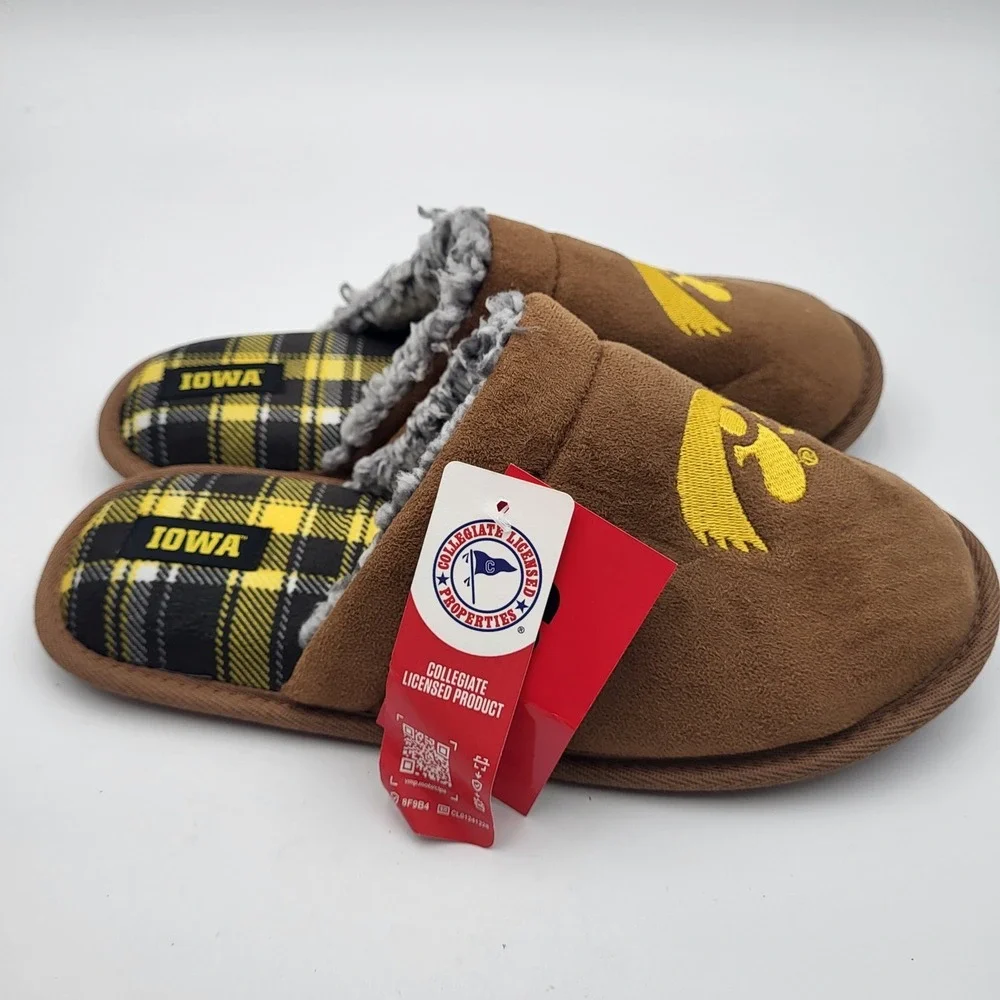 Iowa Hawkeyes Flannel Suede Scuff Slippers FOCO Mens Medium 9-10 Womens 11-12‎